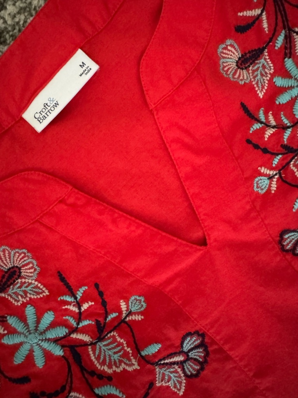 Red Embroidered Sleeveless Cotton Top Size M - Picture 5 of 8